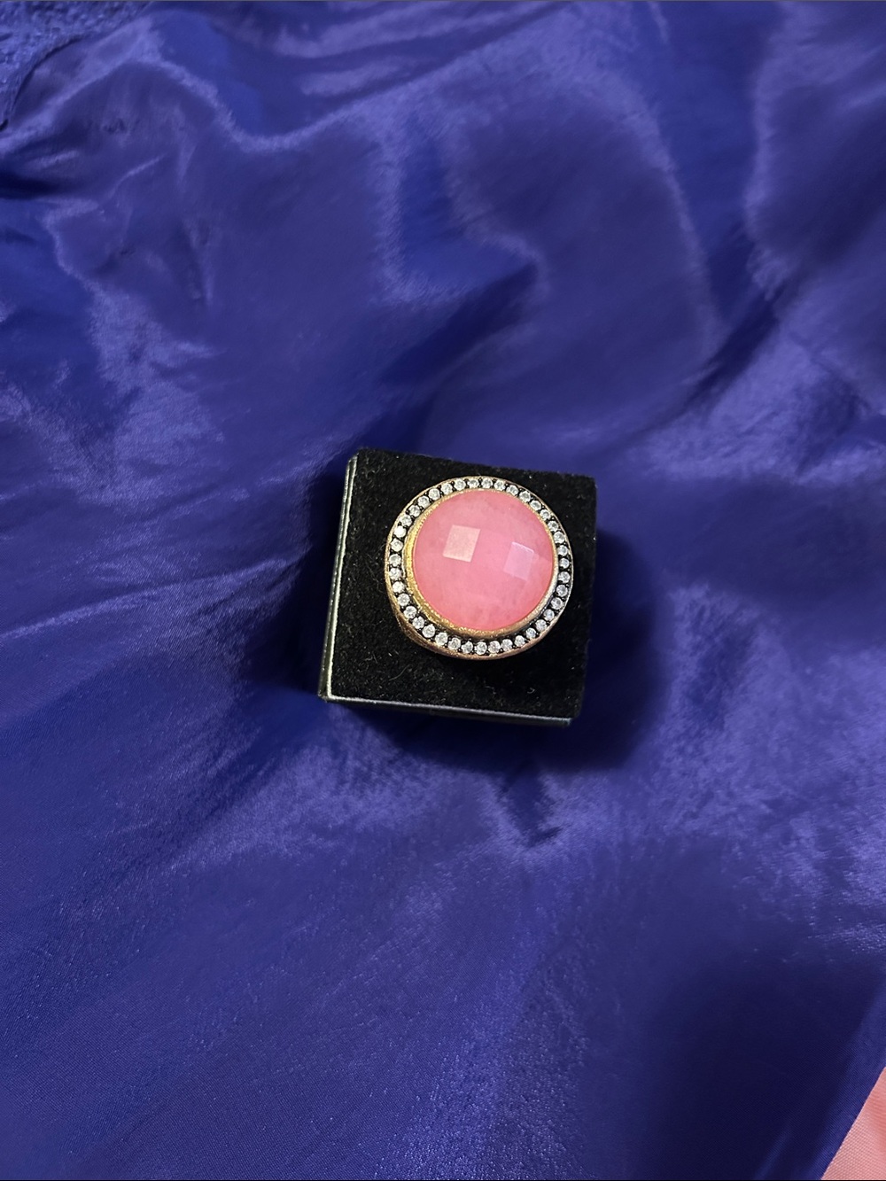 Rivka Friedman Pink Faceted crystal cocktail Ring with Crystal Halo-size 9